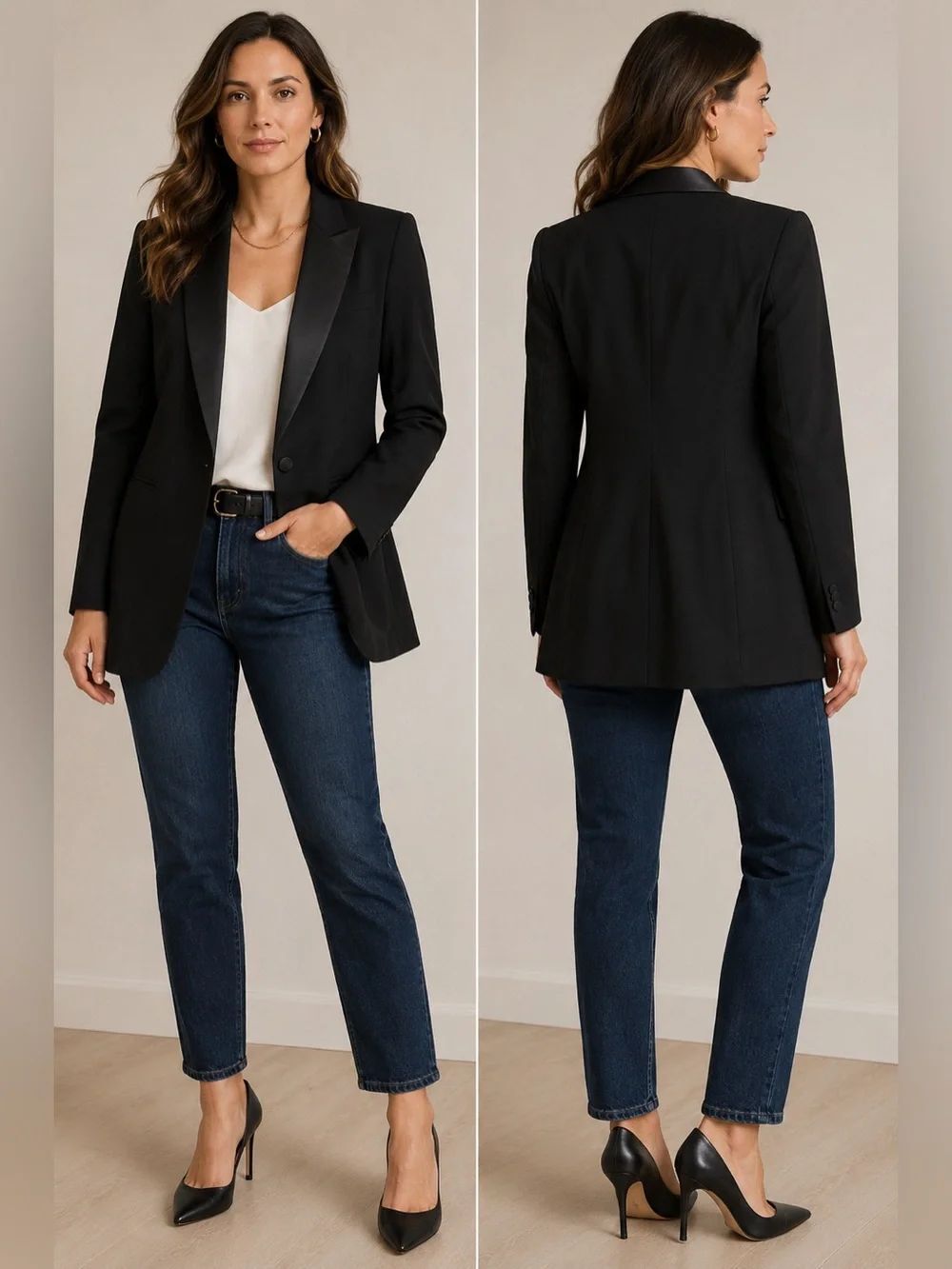 Emerson Fry Black Linen Blazer Silk Trim Wingtip Dinner Jacket One Button Size 2